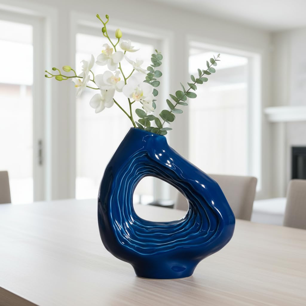 Sunddo Navy Blue Ceramic Vase, 9 Inch
