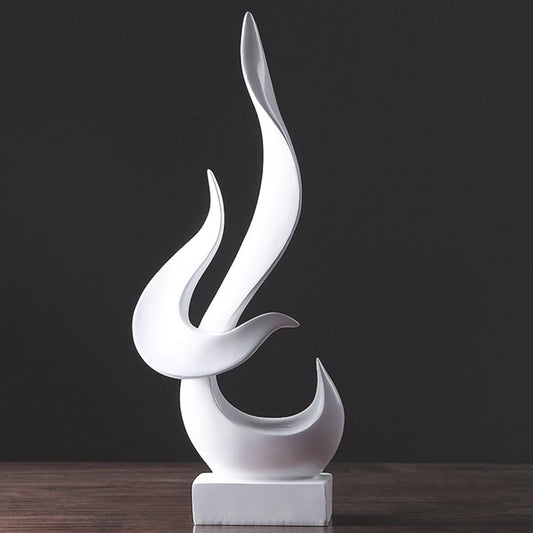 Abstract Flame-Shaped Resin Sculpture, Gold and Silver, Modern Decorative Figurine for Living Room, Bedroom, Entryway (White)