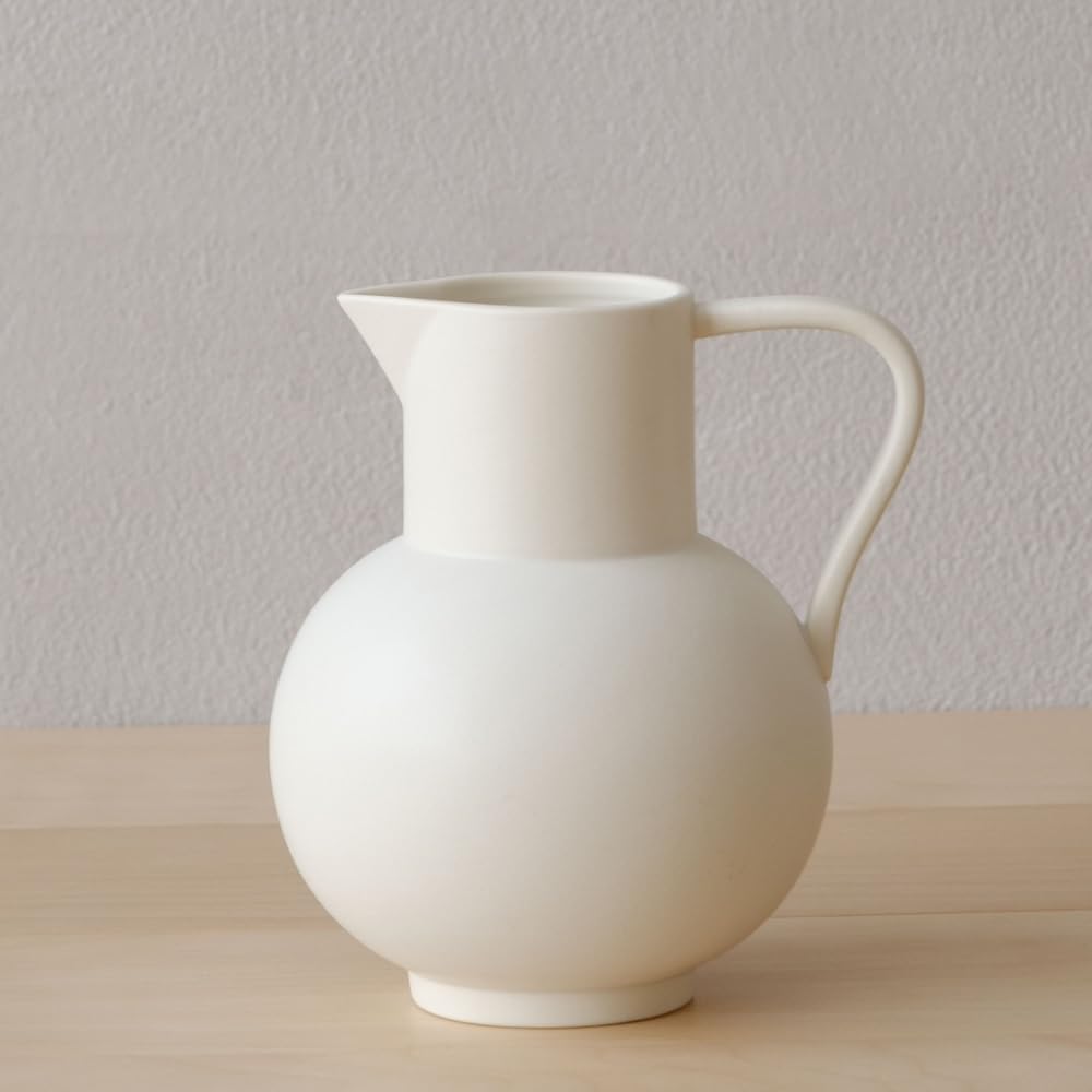 France Style Flower Vase with Handle, Water Pot/Dry Flower Vase, Minimalist Decor for Living Room, Dining Table & Bedroom (Crème)