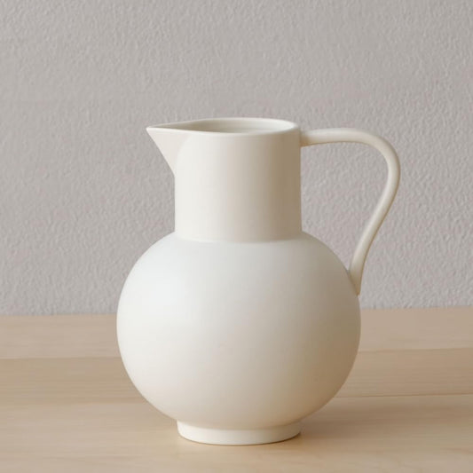 France Style Flower Vase with Handle, Water Pot/Dry Flower Vase, Minimalist Decor for Living Room, Dining Table & Bedroom (Crème)