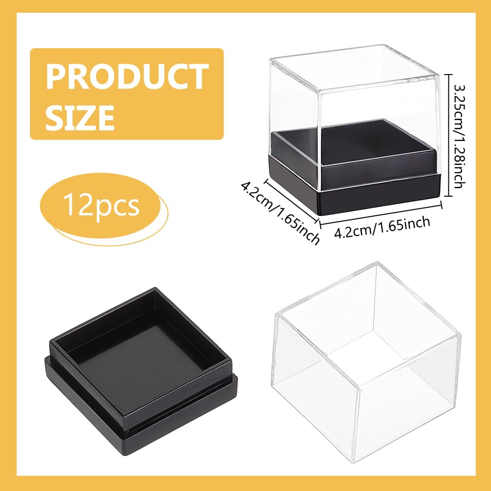 BENECREAT 12 Pcs Mineral Sample Case, 1.65x1.65x1.28 Inch Clear Display Case, Cube Display Box for Storage Jewelry Storage Container Home Countertop