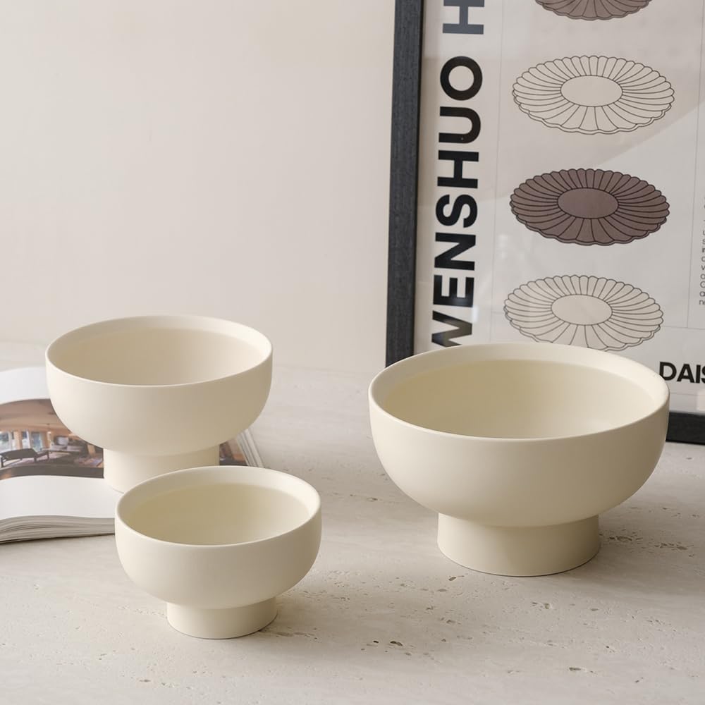 WENSHUO High-foot Deep Fruit Bowl, Ceramic Pedestal Decorative Bowl, Round Bowl for Salad, 5.5" Small Size, Matte Crème (Matte Crème, 5.5")