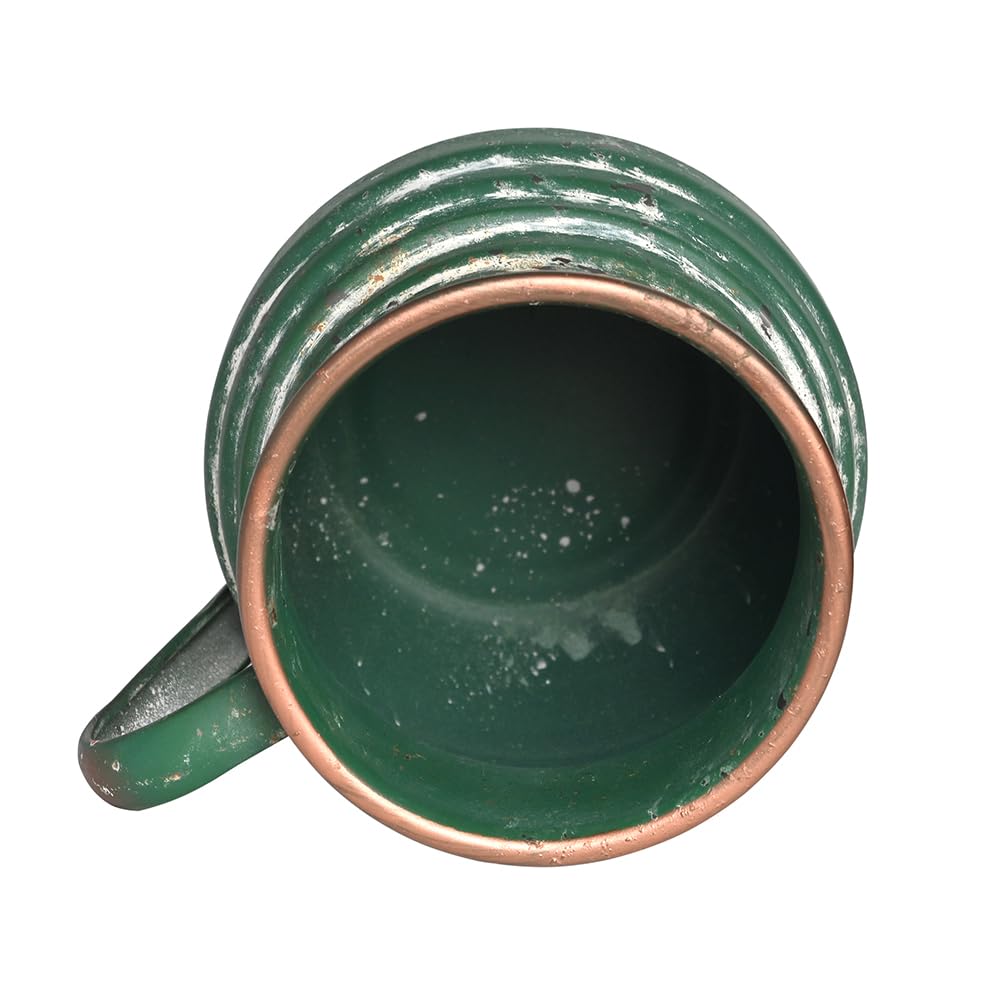 Chadechimo Rustic Metal Farmhouse Vase Shabby Chic Small Pitcher Fall Vase Brown Decorative Vase for Farmhouse Kitchen Decor（Green）