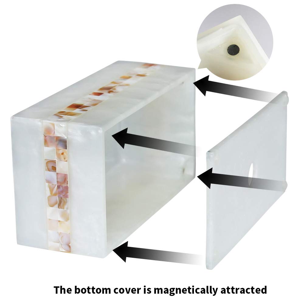 Luxury Tissue Box Cover, Tissue Box Holder,Tissue Holder for Bathroom,Marble Tissue Box Decorative,Set-Rectangular Hand-Polished with Gold Mother-of-Pearl Shells，Villa Gift, Bathroom Accessory Set