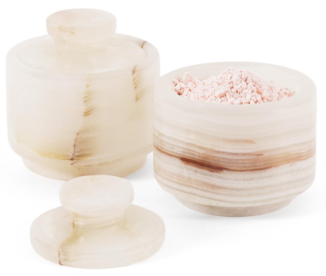 Marble Salt Cellar 3" Inch White & Onyx Salt Holders with Lid for Spice Jar, Stone Salt Containers, Modern Sugar and Candies Bowls, Perfect Mother’s Day Gift, Kitchen Storage, Decorative Salt Box