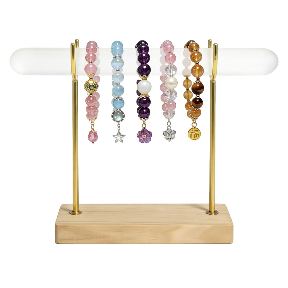 Selenite Bracelet Holder Display Stand, Detachable Selenite Crystal Healing Goth Bracelet Display Stand with Wooden Base, Jewelry Wrap Organizer Holder for Necklace Watch Bangles Charging Cleansing
