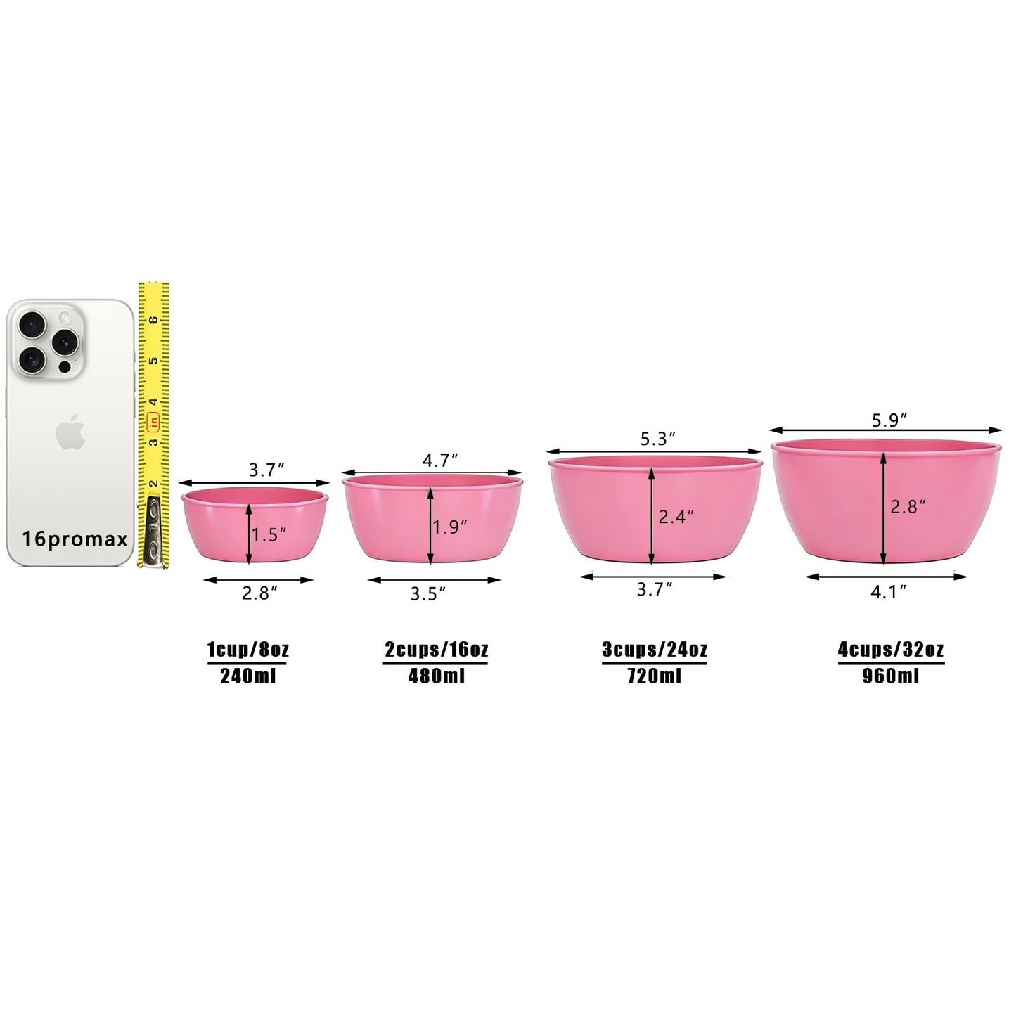 SCWBOEII 4-Piece Classic Plastic Prep Bowls with Lids, Nesting Plastic Small Mixing Bowl Set for Mixing, Baking, Prepping, Cooking and Serving Food, Microwave and Dishwasher Safe (Pink)