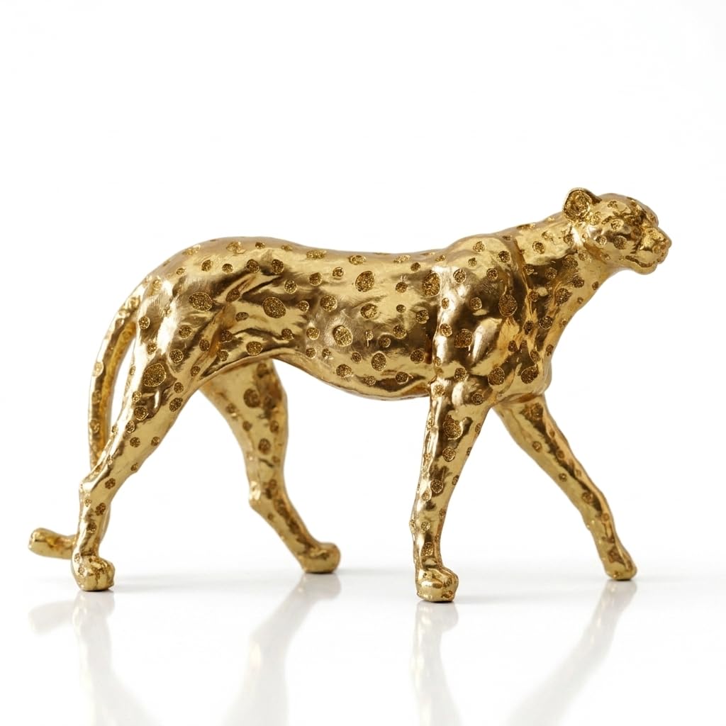 Zhao Xiang Cheetah Statue Gold Home Decor Walking Leopard Figurines