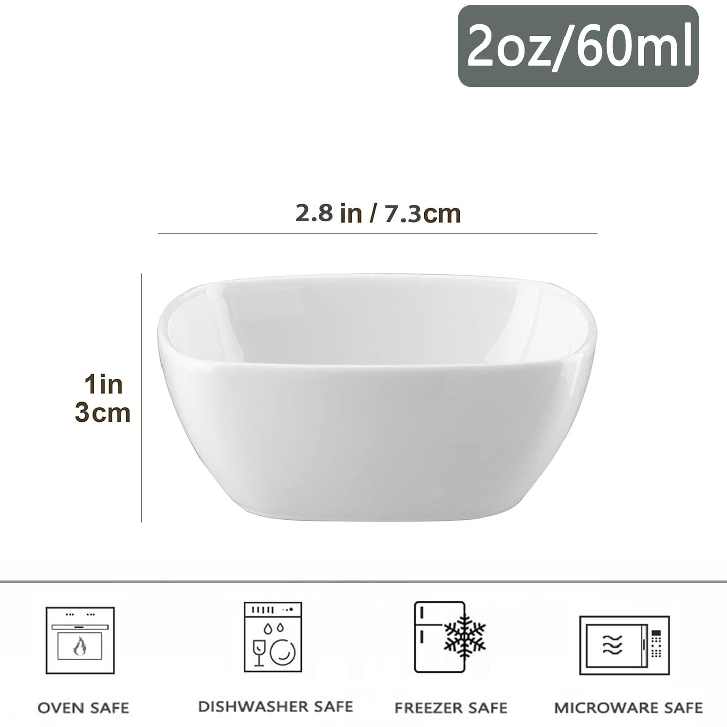 UIBFCWN 2oz Ceramic Dip Bowls Set, 20 PCS Soy Sauce Dish, Dipping Sauce Bowls/Dishes, Mini Square Serving Bowl for Side Dish, BBQ, Ketchup, Charcuterie Condiment