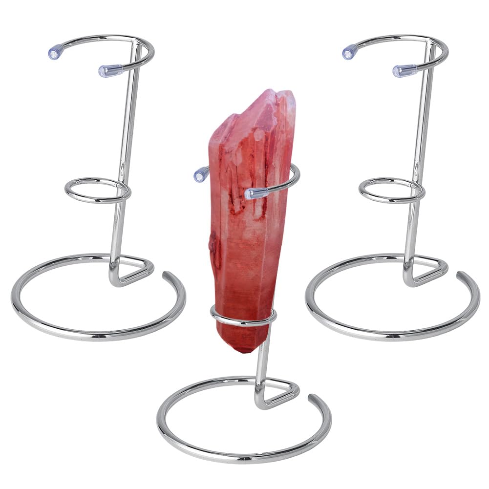 NBEADS 3 Pcs Crystal Wand Display Stand, Rock Display Stands Iron Arms Display Stand Display Easel Holder for Small Gemstones Crystal Mineral Agate, 3.35x4.9inch, Platinum