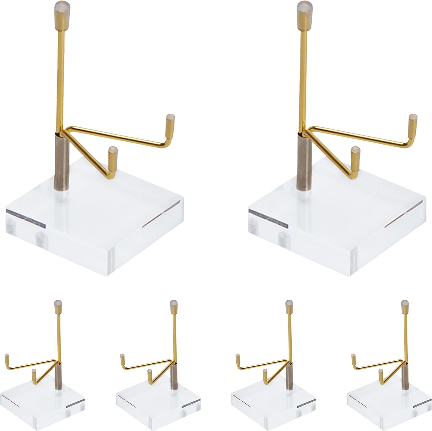 SYWAN 6pc Rock Display Stand, Adjustable Metal Arms Display Stand with Base Crystal Display Stand Small Rock Collection Display Mineral Display Easel for Crystal Gemstones Geodes Fossils (Clear Acrylic)