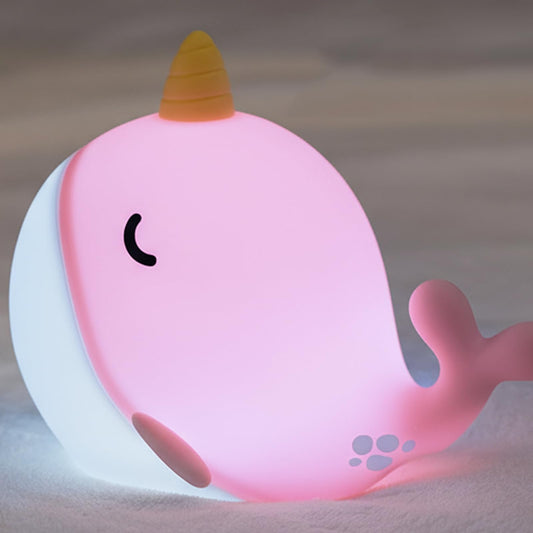 faralite Cute Whale Night Lights, Soft Narwhal Silicone LED Night Lamp, Rechargeable Nursery Lamp with 3-Level Dimmable, 30mins Auto-Off, Lovely Room Decor for Bedside, Bedroom(White Light)