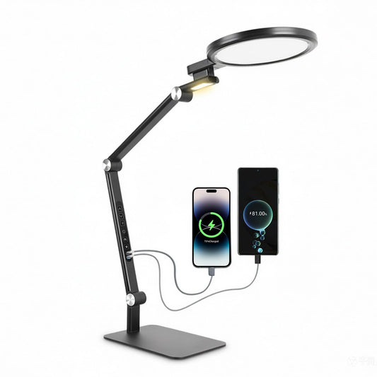 Soluneve LED Desk Lamp for Home Office with Full Spectrums Eye Care, 5 Color Color 5 Brightness, 4-Axis Flexible Rotation, Dual Output Charging, Memory & Timer Func, Desk Lamps with Small Night Light