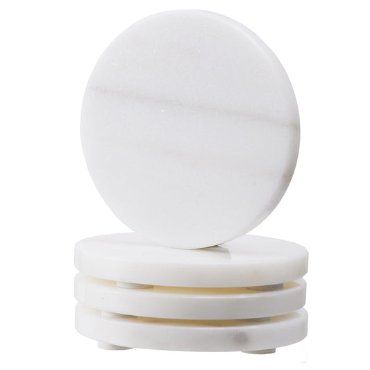 Marble Coasters Set of 4, 4-inch Round Natural Stone Drink Coasters with Non-Slip Backing, Heat Resistant Coaster for Coffee Bar Home Kitchen Decor, Ideal Housewarming Wedding Gifts(Arabescato)