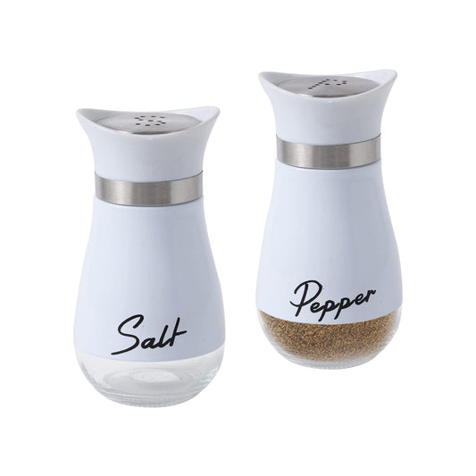 2 Pack Salt and Pepper Shakers Set, Refillable Salt Pepper with Stainless Steel Lid Container Spice Shakers Bottle for Home Kitchen, Restaurant, Picnic (White)