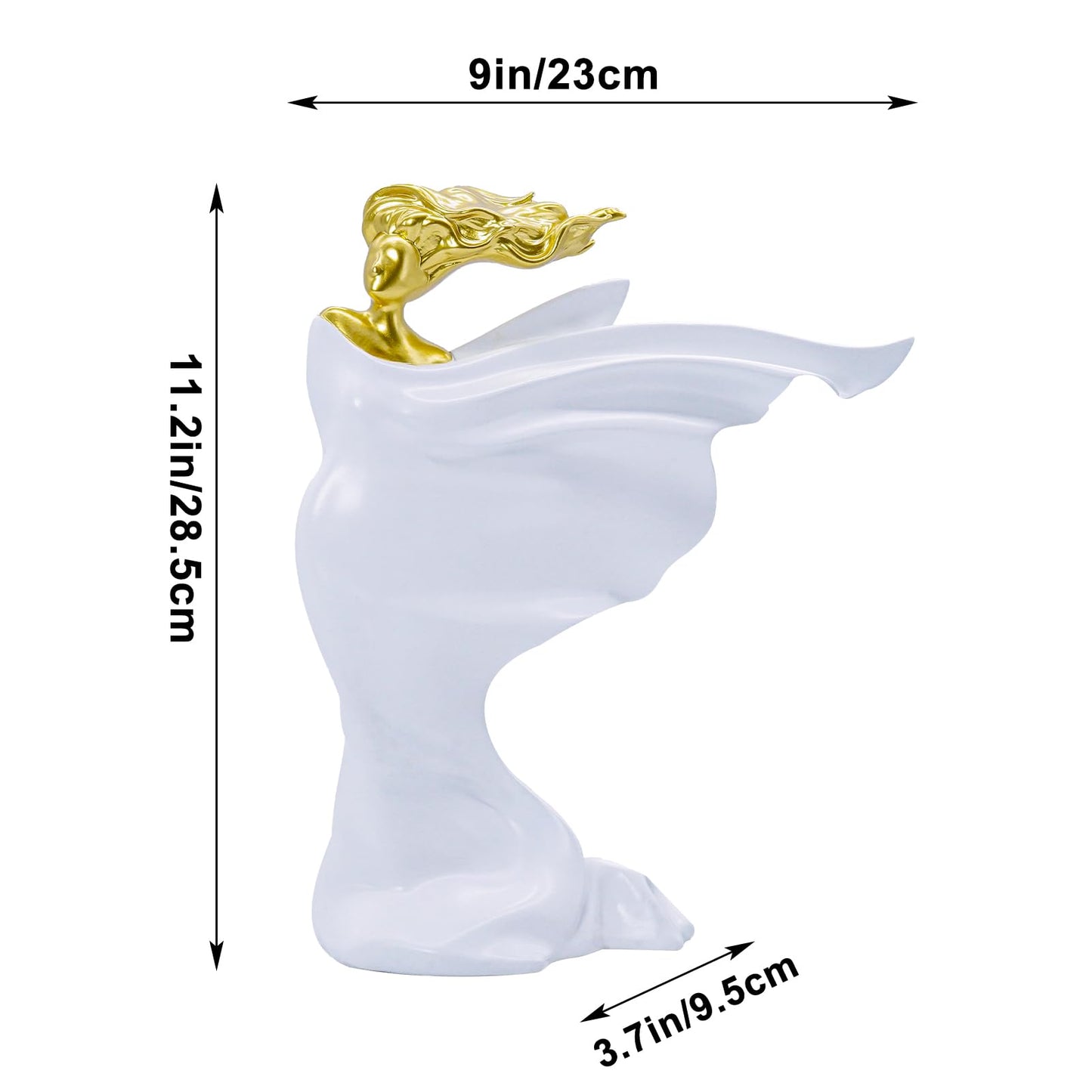 ThriBartLive Elegant Resin Sculpture Decor – Golden Lady with Flowing Gown Design, Available in White, Blue, and More, Modern Art Home Accent for Living Room, Office, and Gift Giving