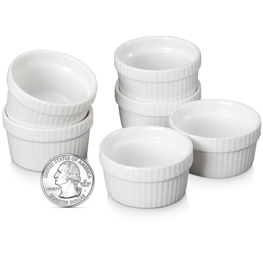 1.5 oz Mini Ramekins Set of 6, Vidalenta Tiny Dipping Sauce Cups, Ramekin Dip Bowl Porcelain Souffle Dish, Small Ramekins Dessert Cups Small Bowls for Charcuterie Board, Microwave & Oven Safe, White