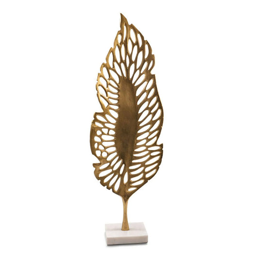Modern Day Accents 3744 Primavera Tall Golden Leaf Sculpture, Gold Home Decor Accent with White Marble Base, Nature Decor, Unique Tabletop Decor for Living Room, Bedroom, Office, or Kitchen, 27.5" H