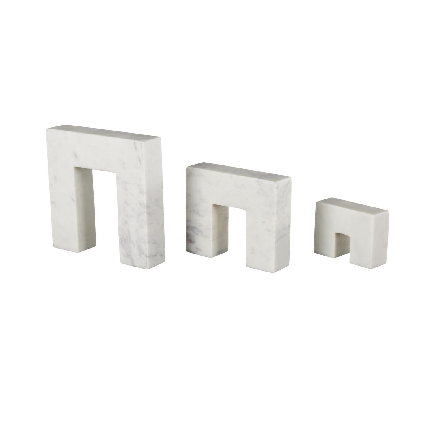 Deco 79 Marble Abstract Decorative Sculpture Square Arch Home Decor Statues with Varying Sizes, Set of 3 Accent Figurines 7",5",3" H, White