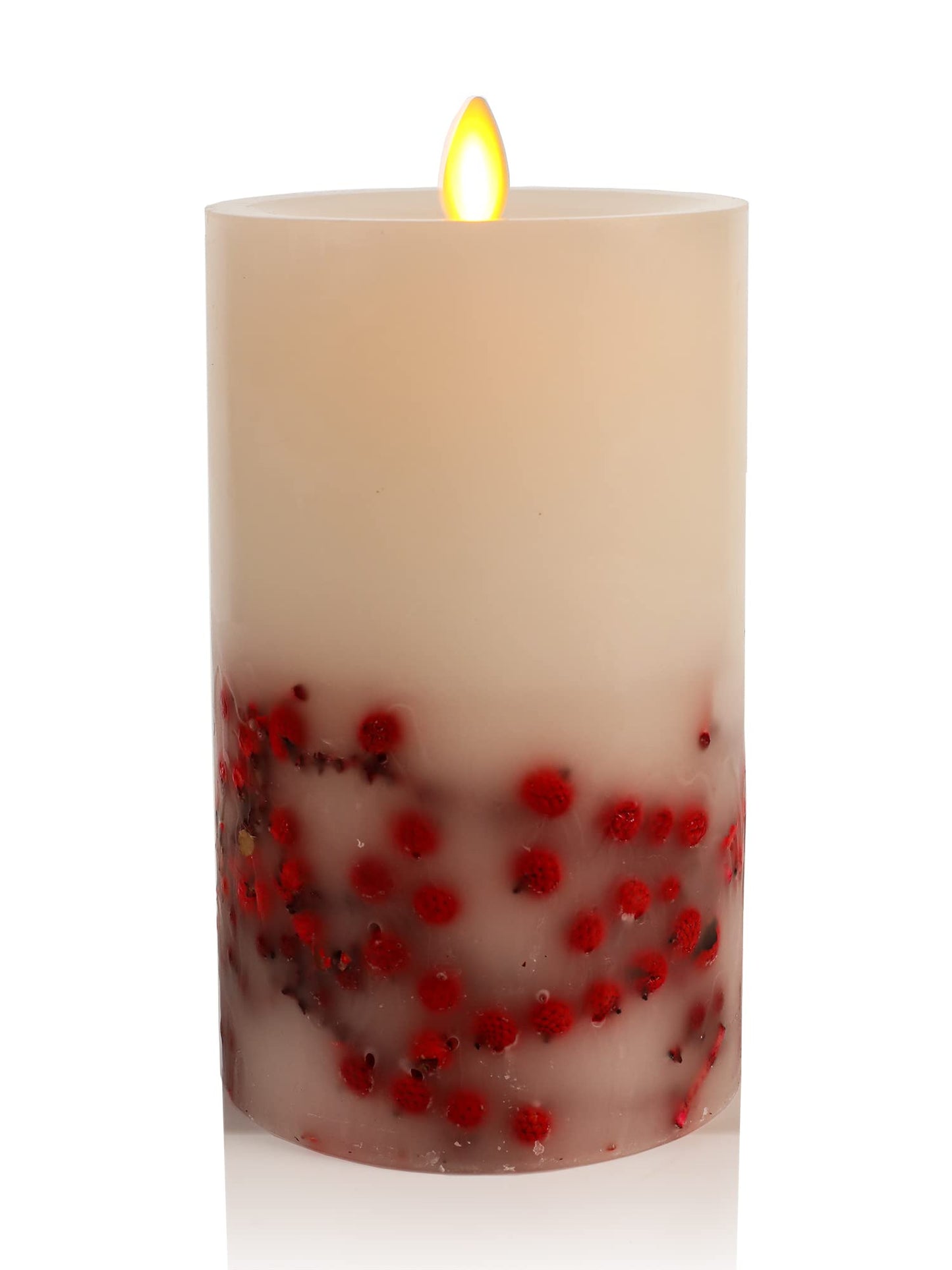 Luminara Embedded Flameless LED Candle - Red Berry 3.5" x 6.5" - Moving Flame Pillar Battery Operated Timer, Real Wax Unscented, Safe