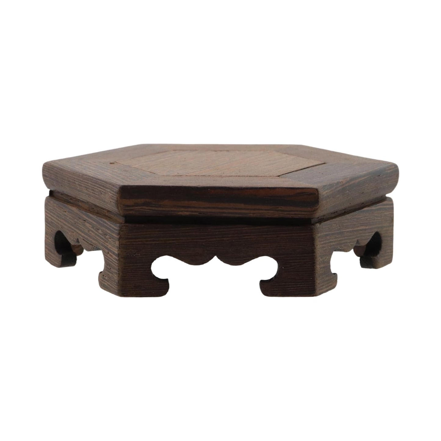 Mewutal Wooden Display Stand Base 4.65" x 4.65" Wood Carved Craft Pedestal Traditional Wooden Base Oriental Antique Display Riser Hexagon Pedestal Stands for Vase Crystal Ball Teapot Stone Flower Pot