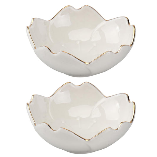 Cabilock Ceramic Dipping Bowls 2 Pcs White Porcelain Flower Sauce Dish 2.75 Inch Condiment Plate for Kitchen Bbq Soy Sauce Vinegar