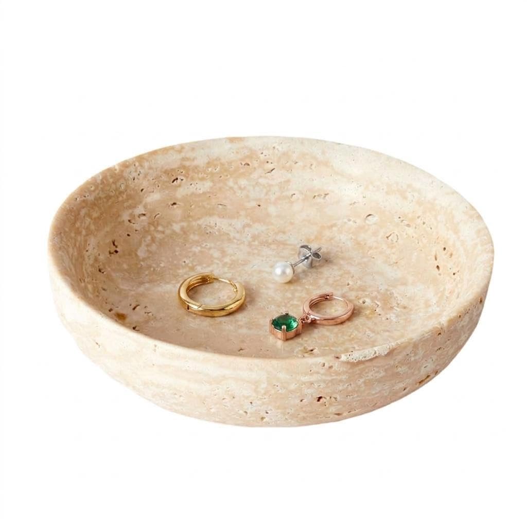 Takywep Natural Travertine Decorative Bowls Modern Centerpiece Bowl for Home Decor Multipurpose Fruit and Key Holder Ideal for Entryway, Coffee Table, Kitchen Counter, Dining Table, Key Bowl
