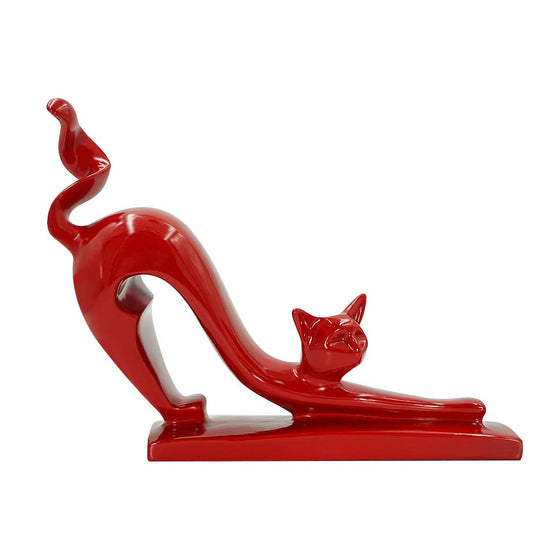 DreamsEden Modern Home Decor Cat Statue - Resin Art Animal Figurine Accent Ornaments for Living Room Bedroom Shelf (Red)
