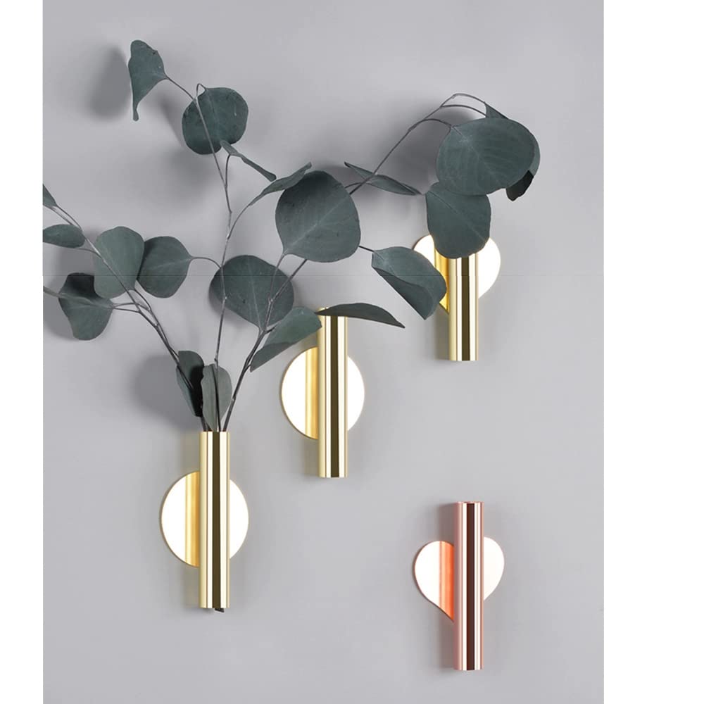 2 pcs Wall Flower Vase Tube Metal Flower Vase, Wall-Mounted Flower Tube for Flower Display,Modern Dried Flower Holder Wall Decoration for Porch Home Office Included Adhesive Material (Gold-Love)