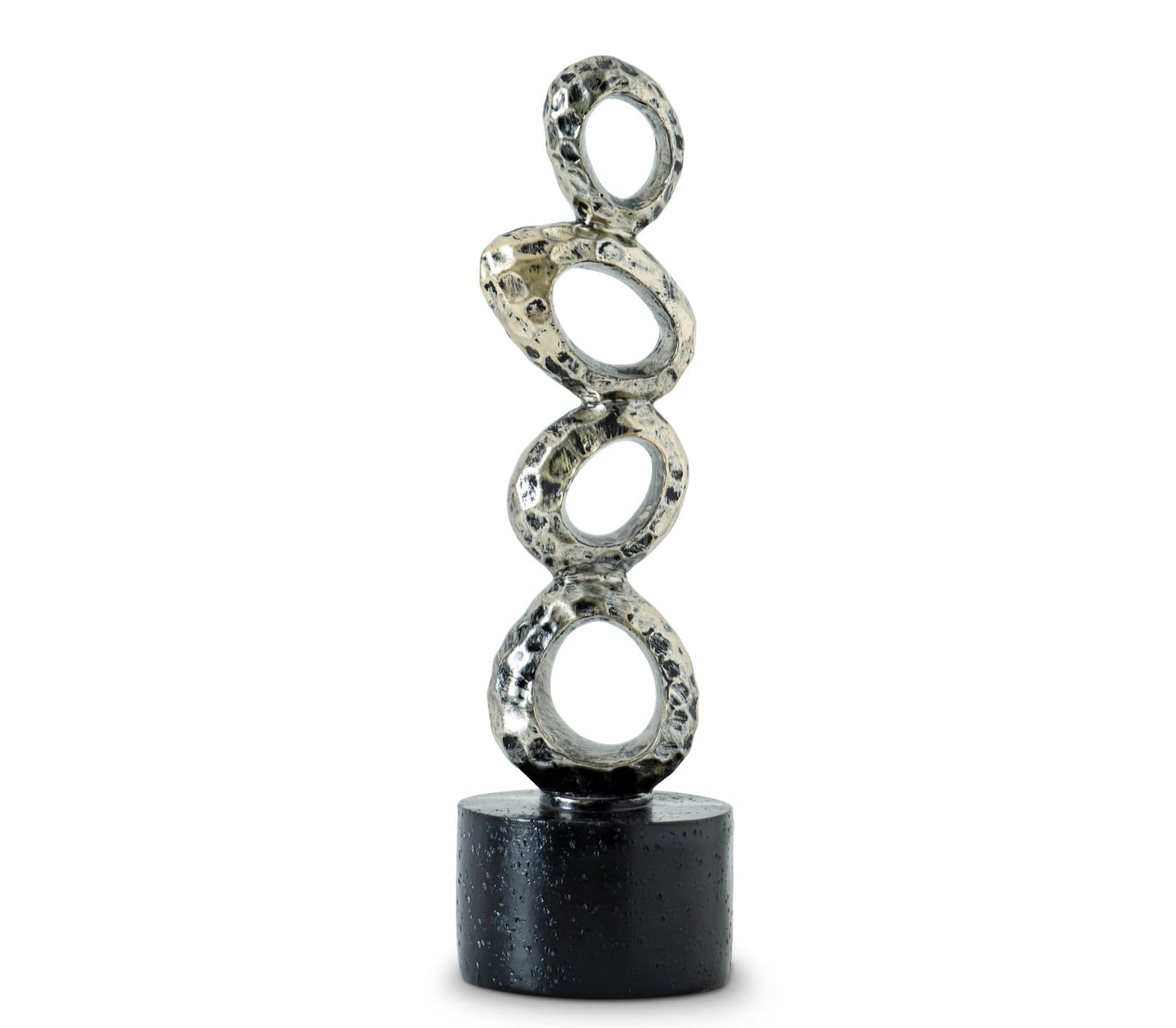 GABROC Modern Abstract Resin Sculpture - Irregular Gold Oval Rings with Black Cylindrical Base for Elegant Home & Office Decor