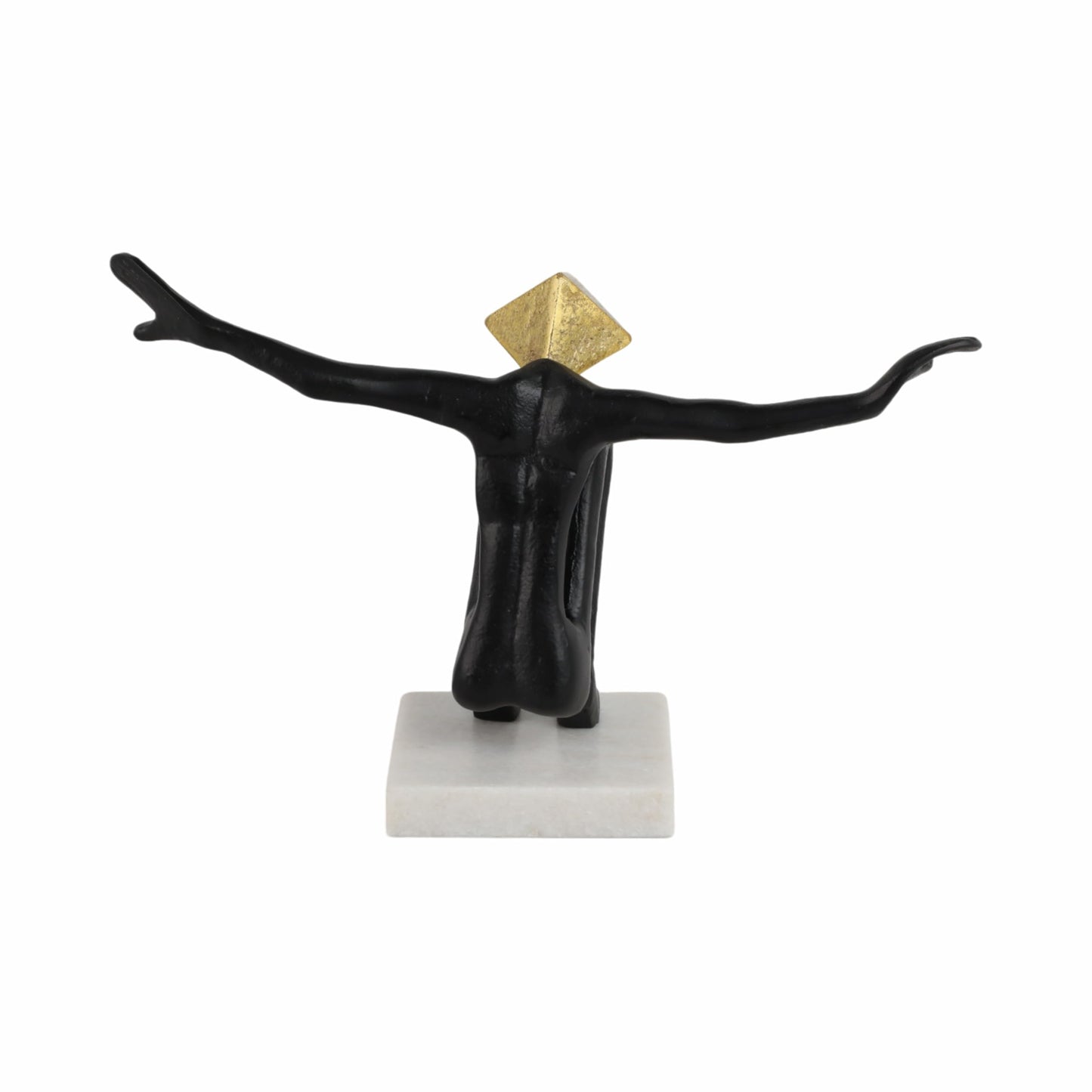 Modern Home and Office Statue for Living Room – Abstract Metal and Marble Figurative Sculpture with Pyramid Head – Elegant Accent for Bedroom, Bathroom, Coffee Table, and Shelf Decor – 8" Black & Gold