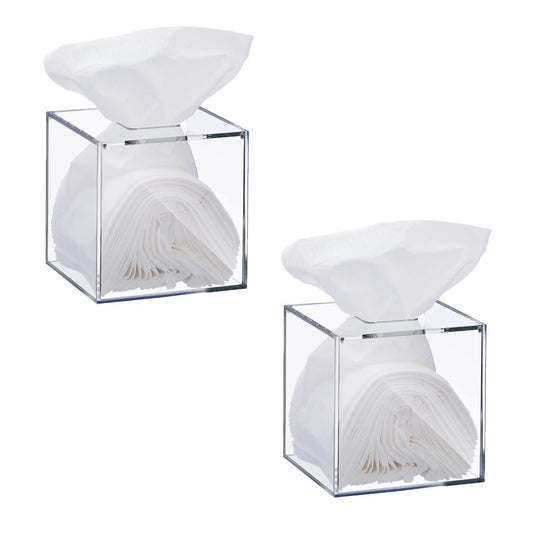 Beiyier 2 Pack Clear Acrylic Square Tissue Box - 4.7x4.7x5.5'' Napkin Organizer, Suitable for Bathroom, Bedroom, Dressing Table, Countertop, Dining Table