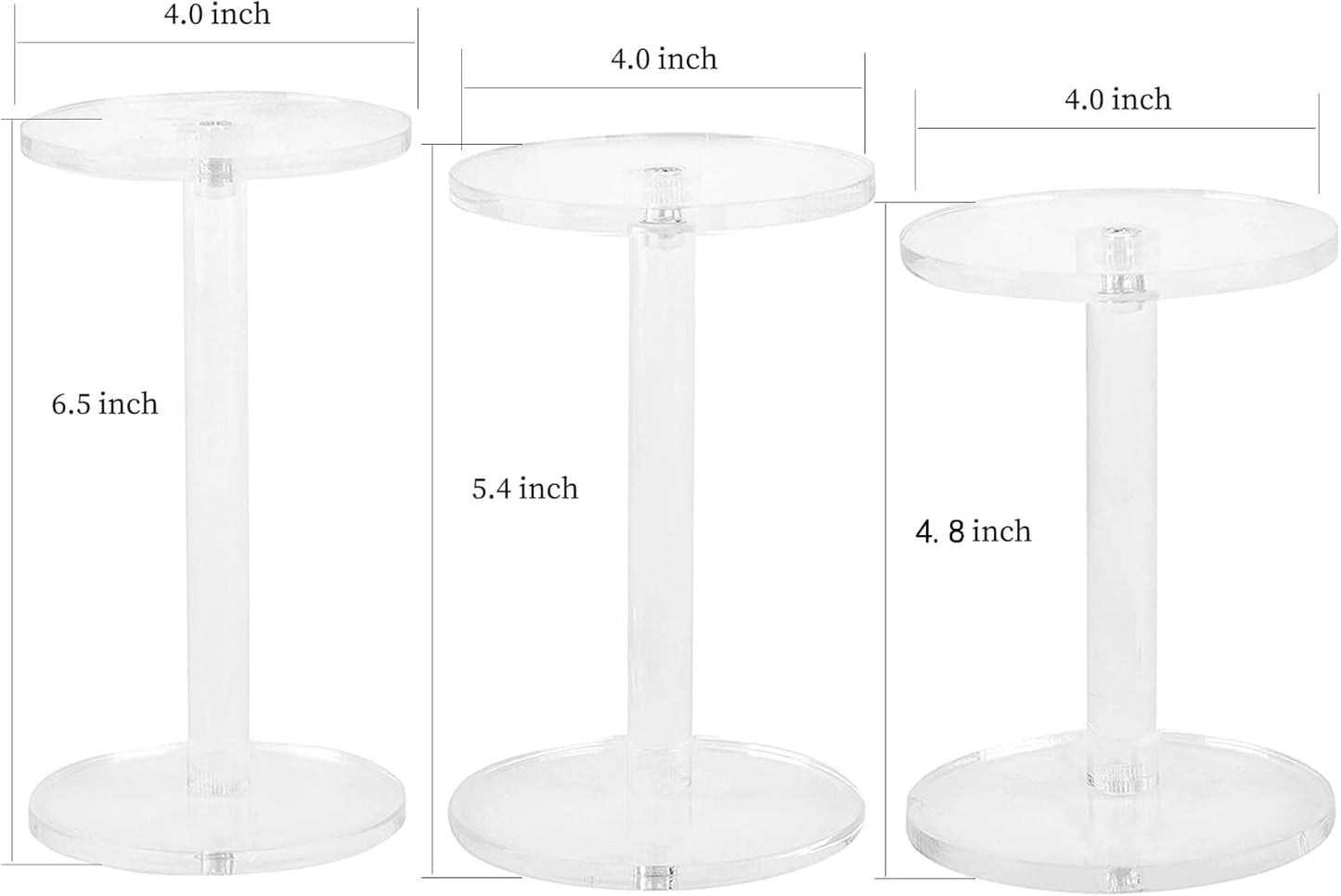 HESIN 3 Pack 4 " Dia Acrylic Display Riser Jewelry Watches Round Pedestal Flower- Stand Small Figure Holder for Kitchen, Dining Room, Living Room Furniture