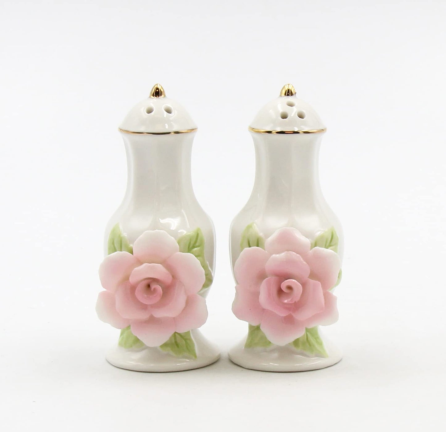 Cosmos Gifts 21027 Pink Rose Jar with Gold Trim Salt and Pepper Shaker