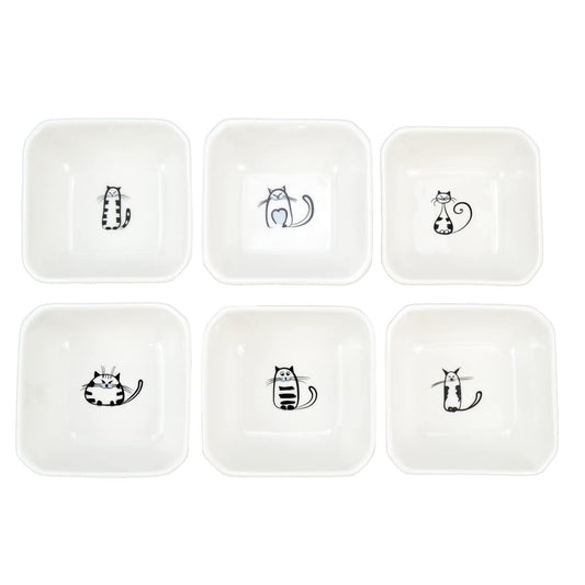 SOCOSY Super Cute Cat Ceramic Sauce Dish/Seasoning Dish/Sushi Soy Dipping Bowl/Appetizer Plates/Serving Dish for Kitchen Home(Set of 6)