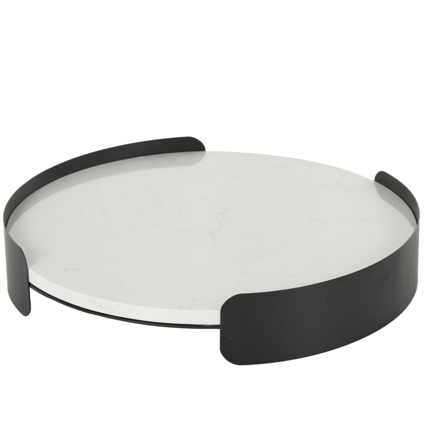 Deco 79 Marble Living Room Decor Tray Round Ottoman Tray with Black Metal Frame, Serving Tray 16" x 16" x 3", White