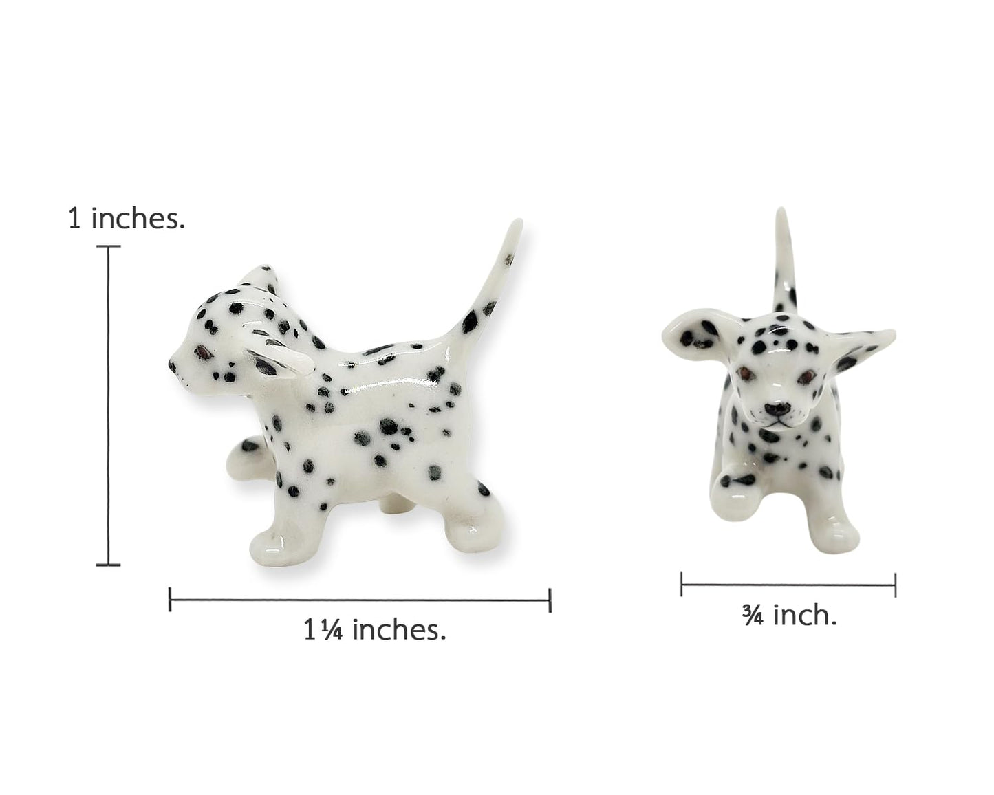 WitnyStore Tiny 1¼" White Black Spotted Walking Dalmatian Pup Dog Figurine - Miniature Hand Made Painted Ceramic Dogs Puppy Canine Animals Cute Porcelain Decorative Collectible Figures Décor Gifts