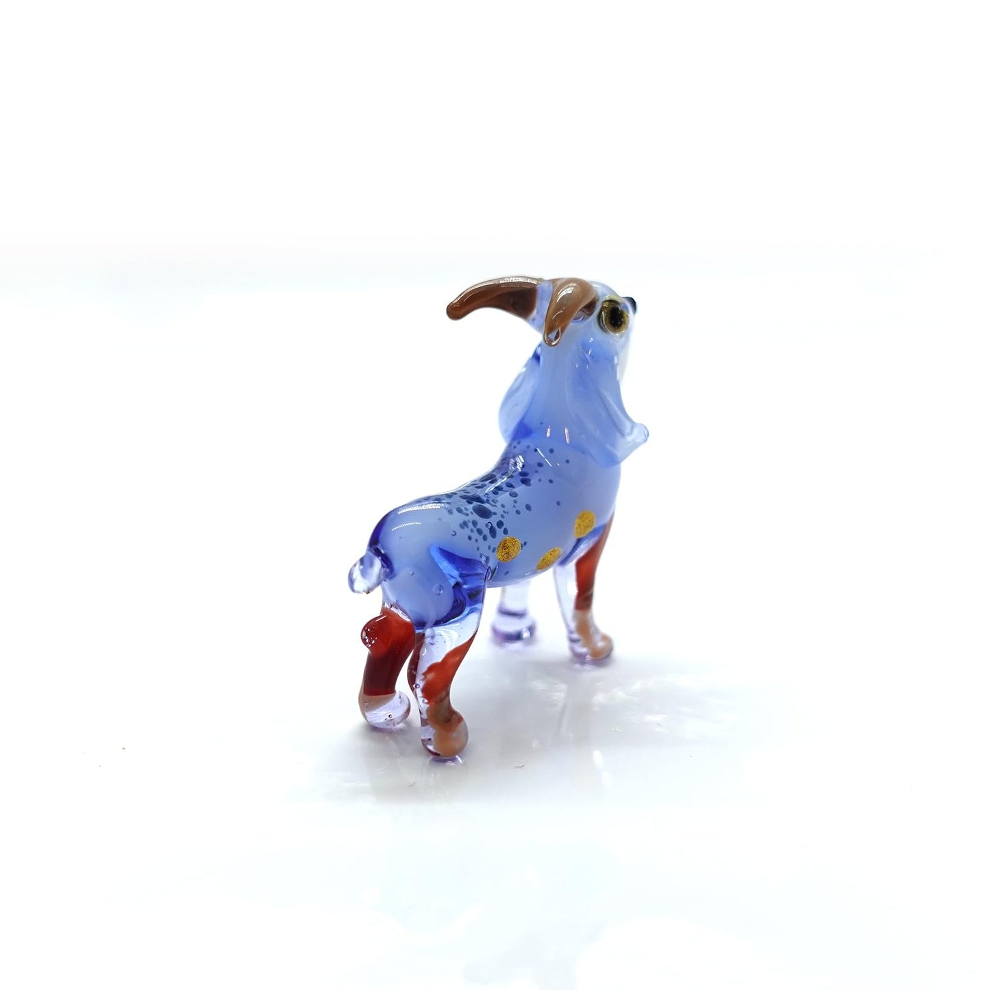 Sansukjai Goat Micro Tiny Figurines Hand Blown Glass Art Animals Collectible Gift Home Décor (Blue Brown)