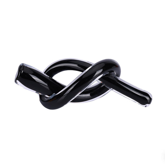 Hand Blown Glass Knot Sculpture - Multi-Color Decorative Knot Object for Home Decor Accents for Living Room, Bedroom, Office Desktop, Cabinets (Black)