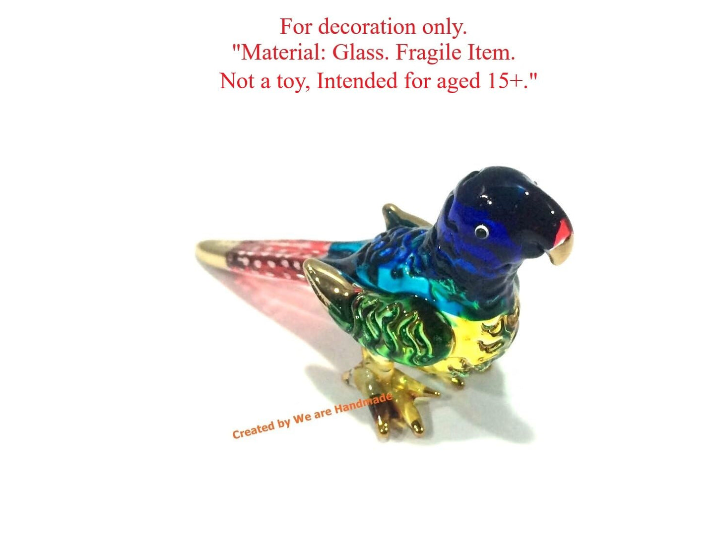 Handmade Mini Blown Glass 2" Parrot Bird Fantasy Figurine Art, Cool Stuff, Miniature Animals, Home or Garden Decor Gift Ideas (Blue)
