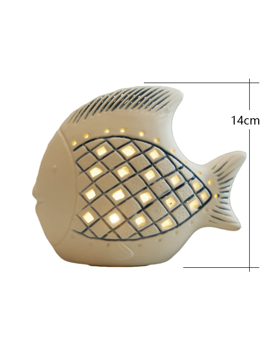SEINHIJO Fish Statue Figurine LED Ocean Decor Modern Sculpture Home Gift for Table Centerpiece Art Ceramic 5.9 Inch