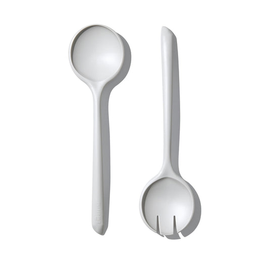Put a Lid on It Salad Servers - Spoon and Fork Serving Set, Certified Recycled Food-Safe Plastic, BPA-Free, Dishwasher, Microwave, Fridge and Freezer Safe | 10.63 in | Salt