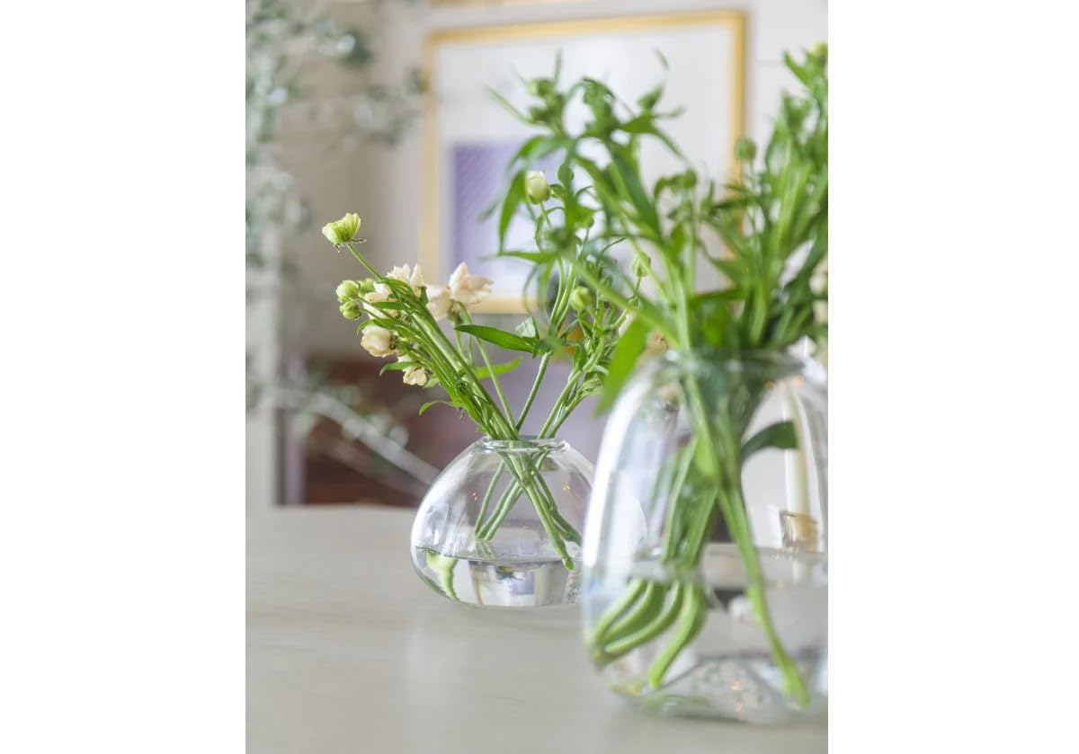 Handblown Clear Glass Dimpled Vase - by Alice Lane Home Collection - Elegant Home Decor Vase for Fresh & Faux Flowers, Table Centerpiece, Mantel, Office - Small