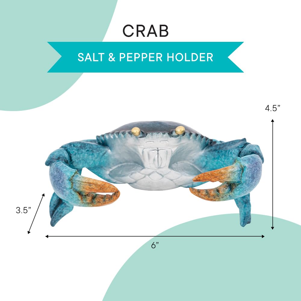 Crab Shaped Salt and Pepper Shaker Holder Set – Blue Decorative Figure for Kitchen, Dining Table, Nautical Accessories, and Coastal Décor