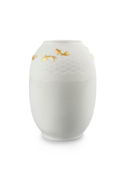 LLADRÓ Koi Vase. Golden Luster. Porcelain Vase.