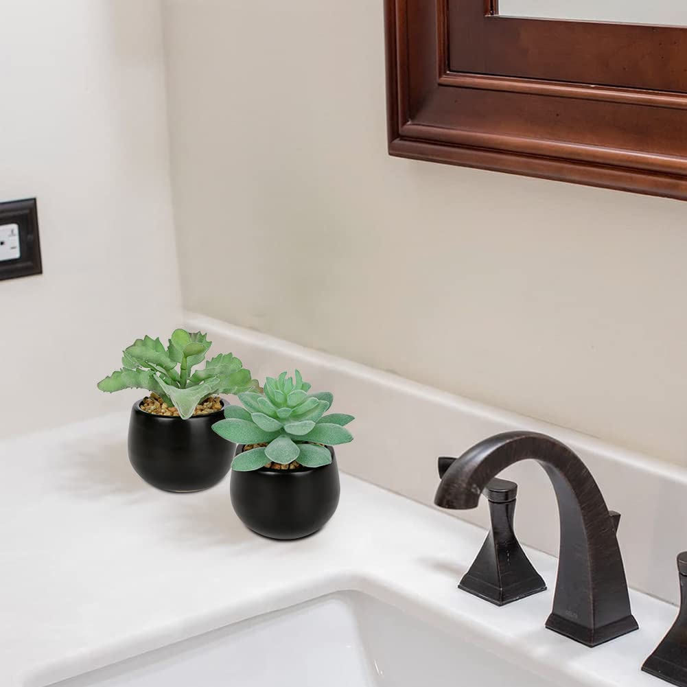 Briful 3PCS Artificial Succulents Fake Plants Mini Succulents Potted in Black Ceramic Pots Artificial Plastic Plants for Home Office Desk Farmhouse Bathroom Décor