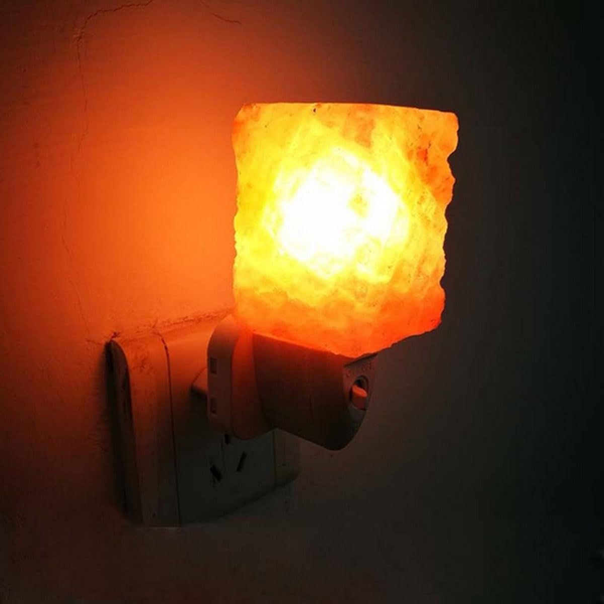 BAUKON Himalayan Salt Night Light, Natural Crystal Lamp Natural Negative Ionizer Night Lights with LED Bulb, 360° Adjustable Plug