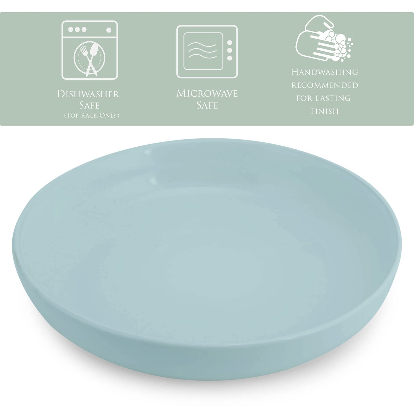 Elanze Designs Bistro Glossy Ceramic 8.5 inch Shallow Pasta Dinner Bowls Set of 4 - Perfect for Everyday uses from Italian Style Pasta to Caesar Salad, and Ramen to Pho, Ice Blue