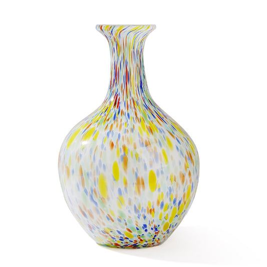 Hand Blown Colorful Round Murano-Style Art Glass Vase - 12.5" Tall，Wide Mouth Glass Vase for Mantle Dining Table Centerpiece, Entryway Living Room Wedding Decoration- Crystal Home Decor Accent.