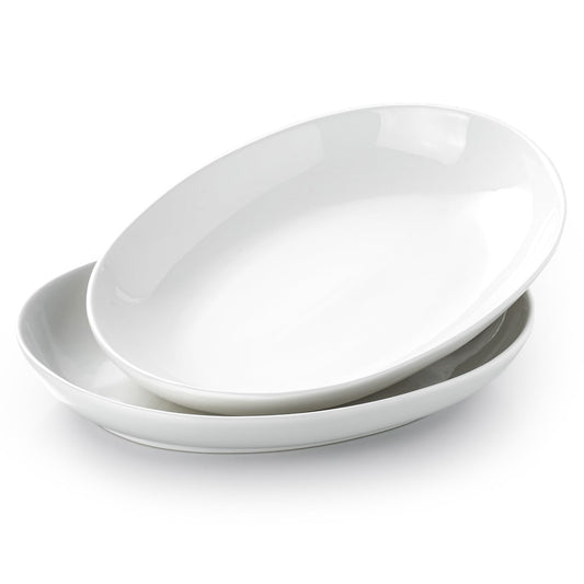 Gacoree 14 Inch Oval Serving Platters Set of 2, Large Wide Ceramic Serving Platter, White Porcelain Serving Trays for Entertaining, Turkey, Steak, Appetizers, Pasta, Salad